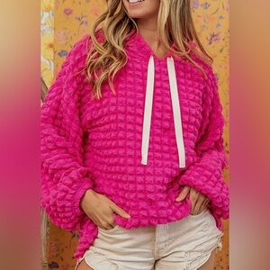 Bubble Texture Knit Hoodie Size L